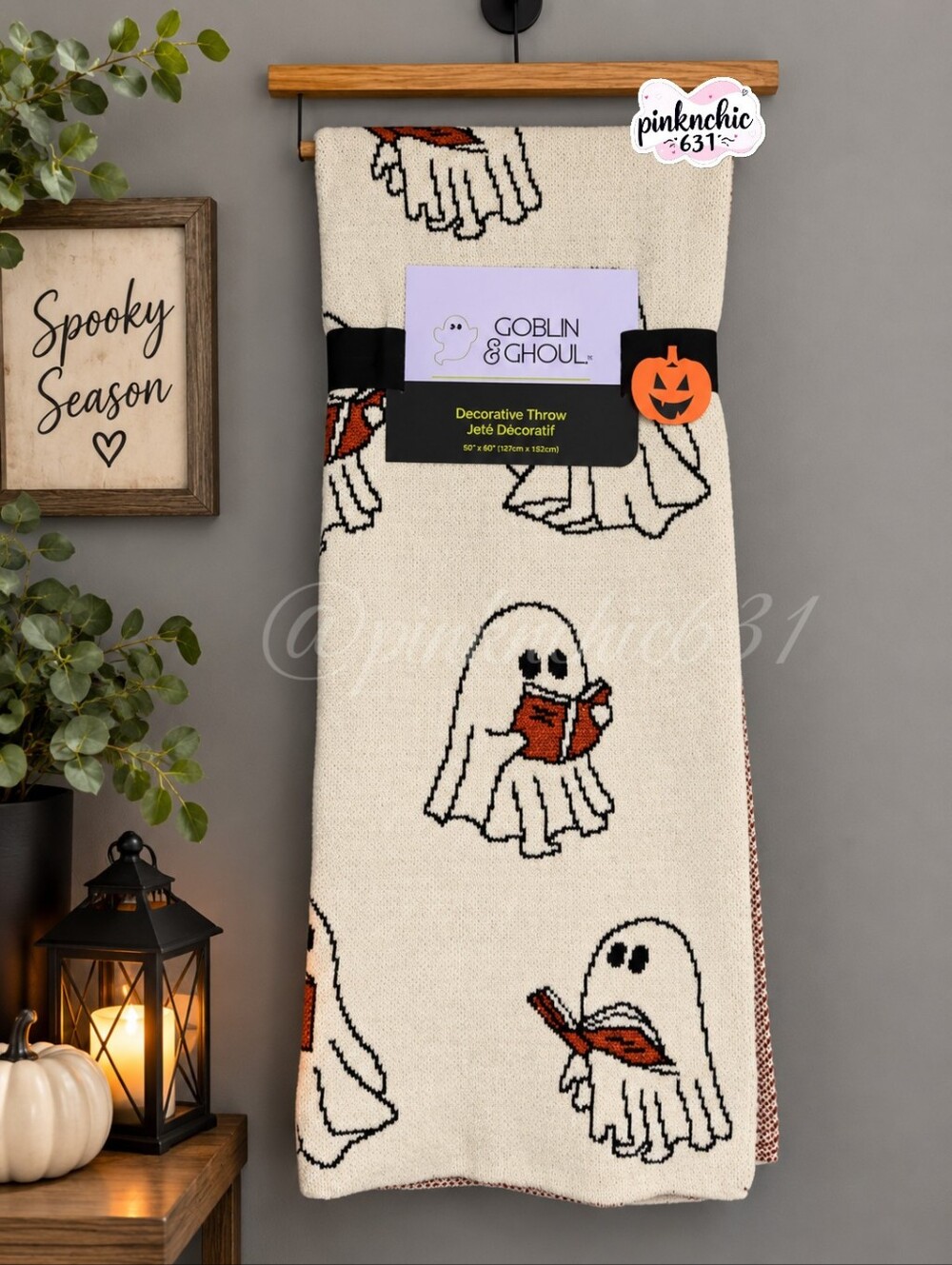 Ghost Reading A Book Knit Halloween Decorative Blanket